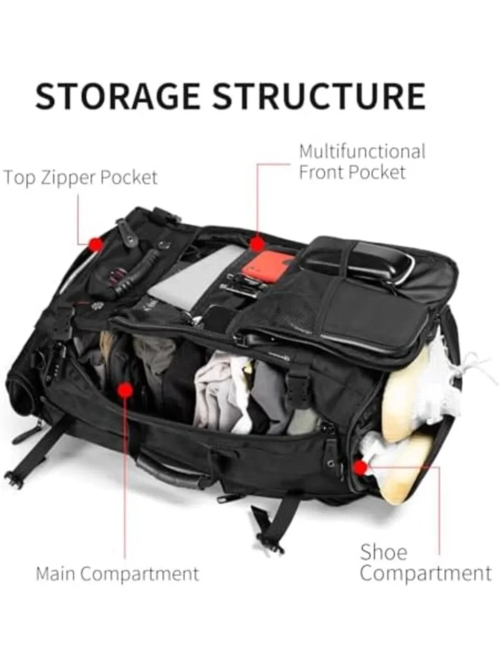 Large Capacity Travel Backpack & Duffle Bag - Durable Convertible 60L for Hiking